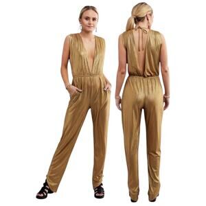Power 2 The Flower P2F Blondie Metallic Jumpsuit Gold Medium/Large